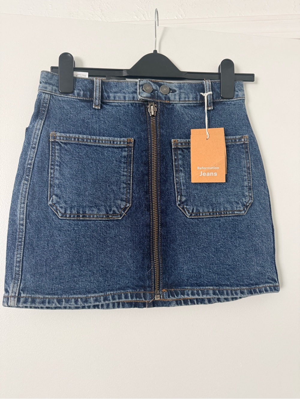 Reformation Blue Denim Zip-Front Mini Skirt - Picture 2 of 5